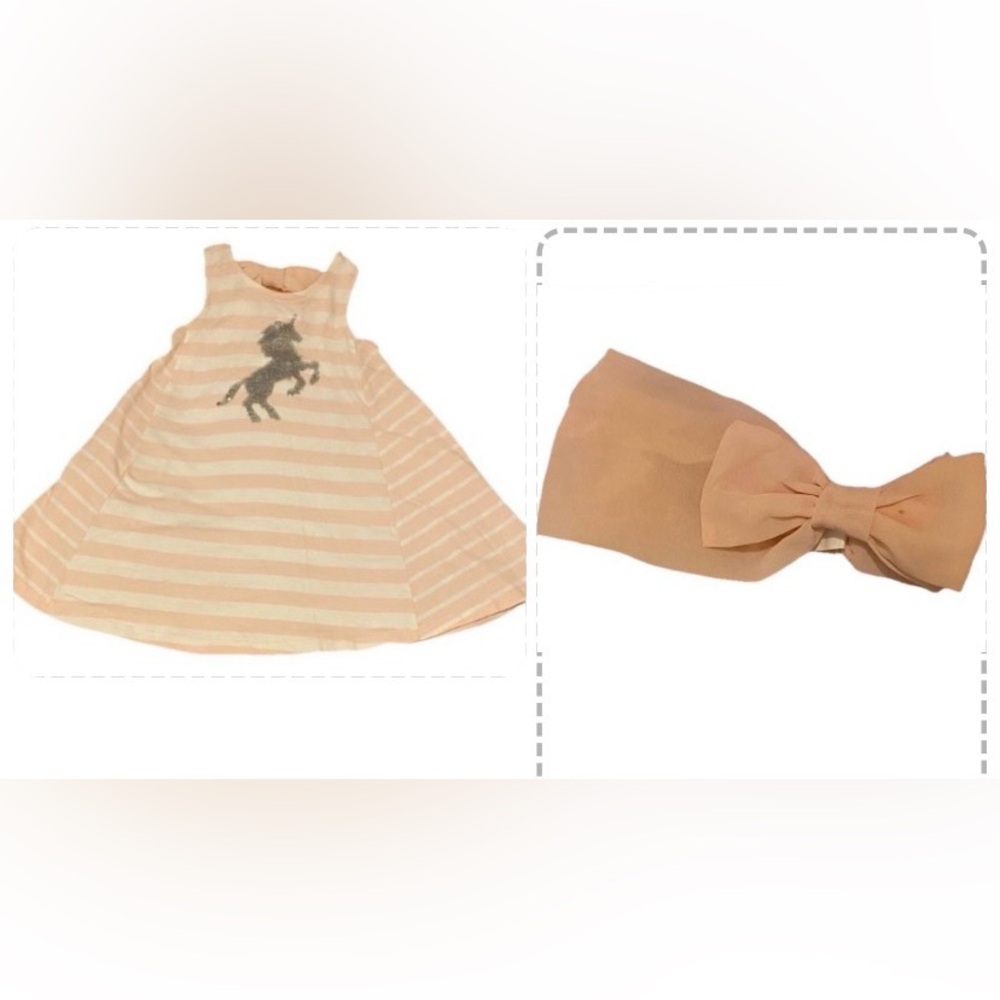 Tommy Bahama Girls Size 4 Pink & White Striped Unicorn Sequin Dress & Headband